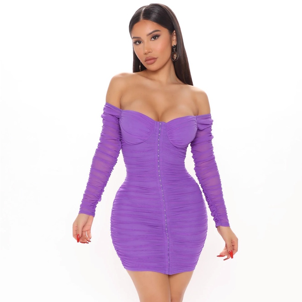Royal purple off-shoulder dress